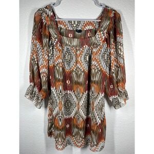 Essentials By Milano Abstract Print 3/4 Sleeve Tunic Top Women's Size S sheer